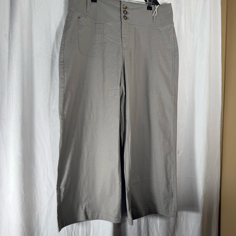 Flamingals NWT Women’s 2XL Gray Wide Leg Cropped Cotton Pant Office Casual